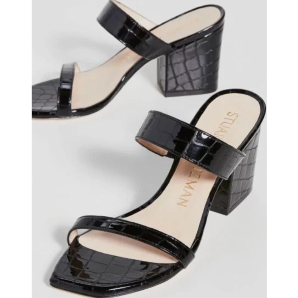 Stuart Weitzman Black Patent Croc Olive 75 Mule size 7